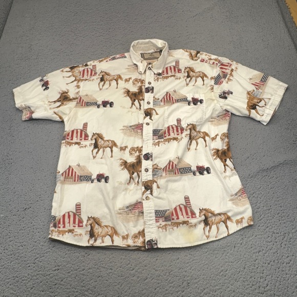 Bit & Bridle Other - Bit & Bridle Button Up Shirt Mens Large Cream Horse Barn Tractor Street Retro